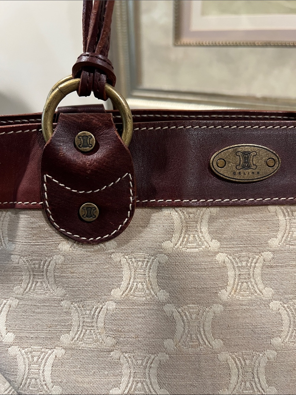Celine Triomphe Cream and Brown Tote Bag EUC - Picture 16 of 16